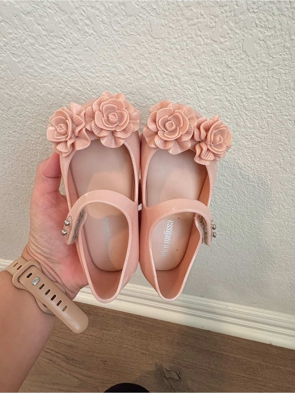 Mini Melissa Glitter Blush Pink Floral Mary Jane Flats